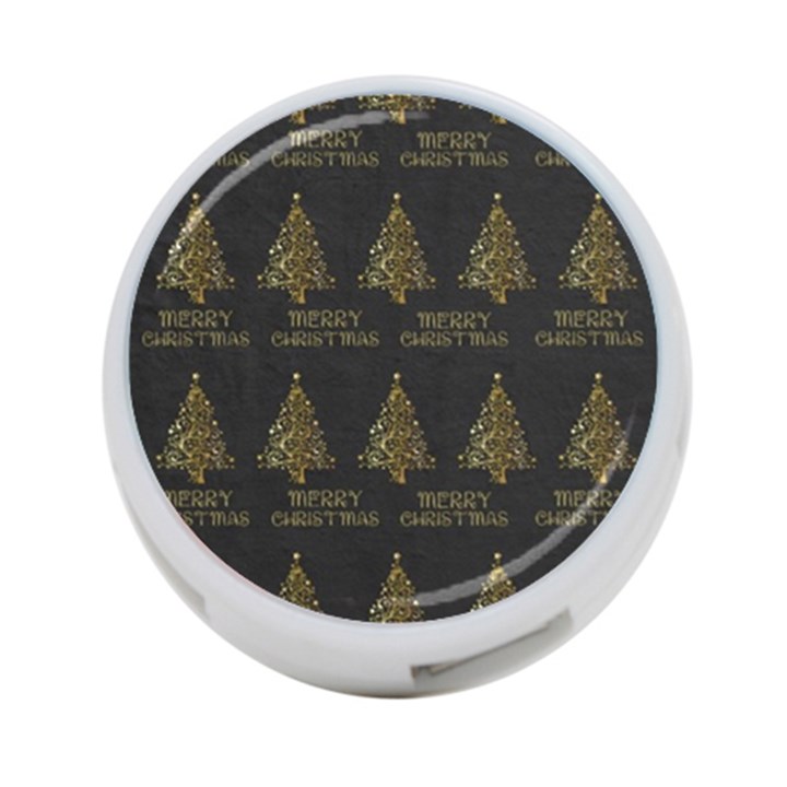 Merry Christmas Tree Typography Black And Gold Festive 4-Port USB Hub (One Side)