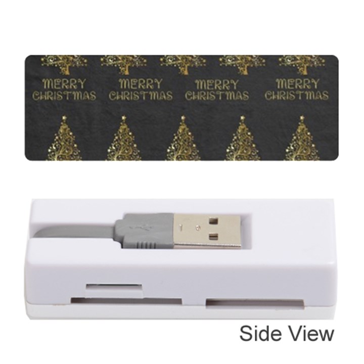 Merry Christmas Tree Typography Black And Gold Festive Memory Card Reader (Stick) 