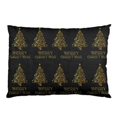 Merry Christmas Tree Typography Black And Gold Festive Pillow Case (two Sides) by yoursparklingshop