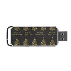 Merry Christmas Tree Typography Black And Gold Festive Portable Usb Flash (two Sides) by yoursparklingshop