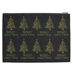 Merry Christmas Tree Typography Black And Gold Festive Cosmetic Bag (XXL)  Back