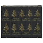 Merry Christmas Tree Typography Black And Gold Festive Cosmetic Bag (XXXL)  Front