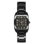 Merry Christmas Tree Typography Black And Gold Festive Stainless Steel Barrel Watch Front