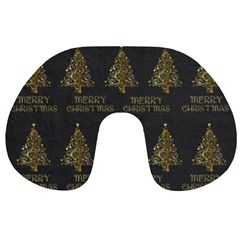 Merry Christmas Tree Typography Black And Gold Festive Travel Neck Pillows by yoursparklingshop