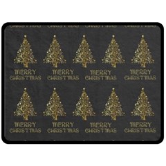 Merry Christmas Tree Typography Black And Gold Festive Double Sided Fleece Blanket (large)  by yoursparklingshop