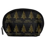 Merry Christmas Tree Typography Black And Gold Festive Accessory Pouches (Large)  Front