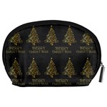 Merry Christmas Tree Typography Black And Gold Festive Accessory Pouches (Large)  Back