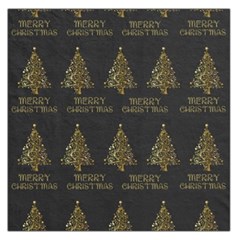 Merry Christmas Tree Typography Black And Gold Festive Large Satin Scarf (square) by yoursparklingshop