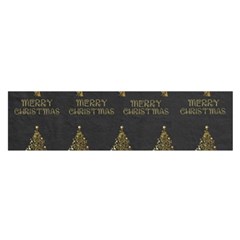 Merry Christmas Tree Typography Black And Gold Festive Satin Scarf (oblong) by yoursparklingshop