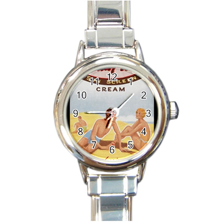 Vintage Summer Sunscreen Advertisement Round Italian Charm Watch