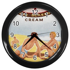 Vintage Summer Sunscreen Advertisement Wall Clocks (black) by yoursparklingshop