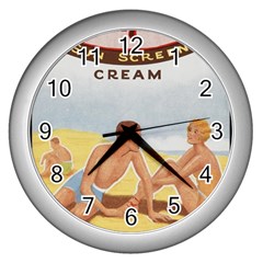 Vintage Summer Sunscreen Advertisement Wall Clocks (silver)  by yoursparklingshop