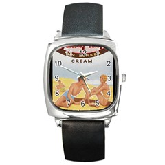 Vintage Summer Sunscreen Advertisement Square Metal Watch by yoursparklingshop