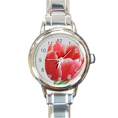 Red Tulip Watercolor Painting Round Italian Charm Watch by picsaspassion