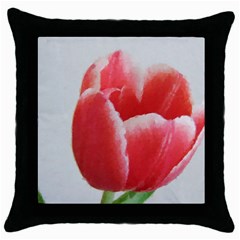 Red Tulip Watercolor Painting Throw Pillow Case (black) by picsaspassion