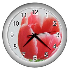 Red Tulip Watercolor Painting Wall Clocks (silver)  by picsaspassion