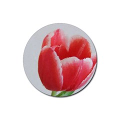 Red Tulip Watercolor Painting Rubber Round Coaster (4 Pack)  by picsaspassion