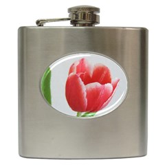 Red Tulip Watercolor Painting Hip Flask (6 Oz) by picsaspassion