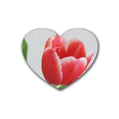 Red Tulip Watercolor Painting Rubber Coaster (heart)  by picsaspassion