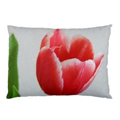 Red Tulip Watercolor Painting Pillow Case by picsaspassion