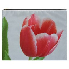 Red Tulip Watercolor Painting Cosmetic Bag (xxxl)  by picsaspassion