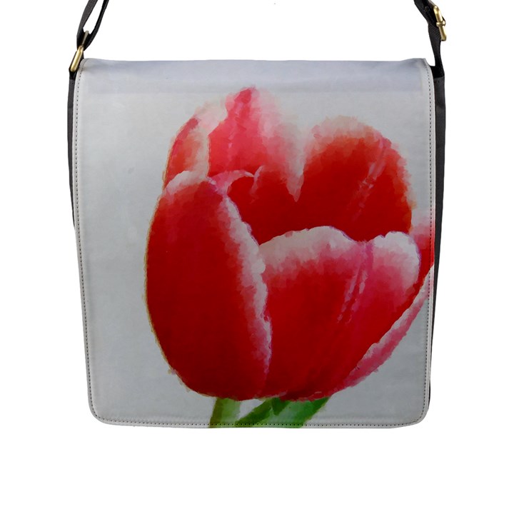 Red Tulip Watercolor Painting Flap Messenger Bag (L) 