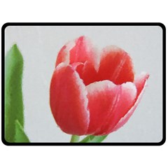 Red Tulip Watercolor Painting Double Sided Fleece Blanket (large)  by picsaspassion