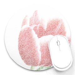 Red Tulip Pencil Drawing Round Mousepads by picsaspassion