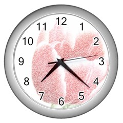 Red Tulip Pencil Drawing Wall Clocks (silver)  by picsaspassion