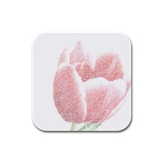 Red Tulip Pencil Drawing Rubber Square Coaster (4 Pack)  by picsaspassion