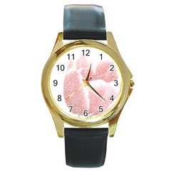 Red Tulip Pencil Drawing Round Gold Metal Watch by picsaspassion