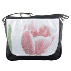 Red Tulip Pencil Drawing Messenger Bags by picsaspassion