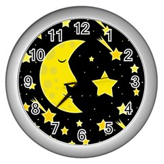 Sleeping Moon Wall Clocks (silver)  by Valentinaart