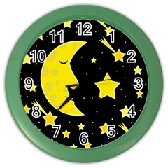 Sleeping Moon Color Wall Clocks by Valentinaart