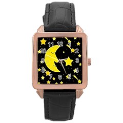 Sleeping Moon Rose Gold Leather Watch  by Valentinaart