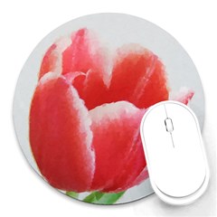 Tulip Red Watercolor Painting Round Mousepads by picsaspassion