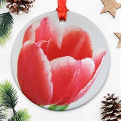 Tulip Red Watercolor Painting Ornament (round)  by picsaspassion