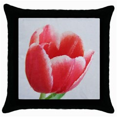 Tulip Red Watercolor Painting Throw Pillow Case (black) by picsaspassion