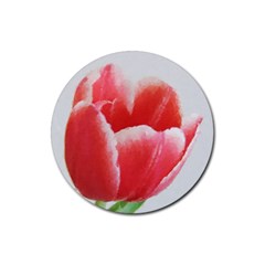 Tulip Red Watercolor Painting Rubber Coaster (round)  by picsaspassion