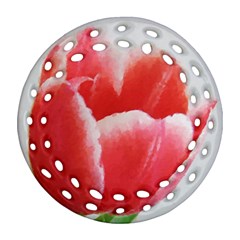 Tulip Red Watercolor Painting Round Filigree Ornament (2side) by picsaspassion