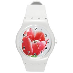 Tulip Red Watercolor Painting Round Plastic Sport Watch (m) by picsaspassion