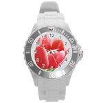 Tulip red watercolor painting Round Plastic Sport Watch (L) Front