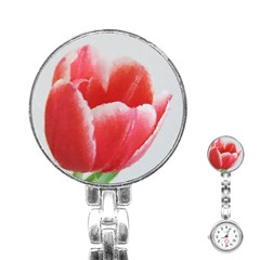 Tulip Red Watercolor Painting Stainless Steel Nurses Watch by picsaspassion