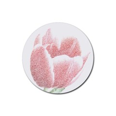 Tulip Red Pencil Drawing Art Rubber Round Coaster (4 Pack)  by picsaspassion