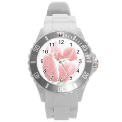 Tulip Red Pencil Drawing Art Round Plastic Sport Watch (l) by picsaspassion