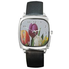 Tulips Square Metal Watch