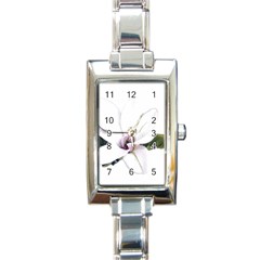 White Magnolia Pencil Drawing Art Rectangle Italian Charm Watch