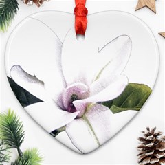 White Magnolia Pencil Drawing Art Ornament (heart)  by picsaspassion