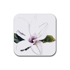 White Magnolia Pencil Drawing Art Rubber Coaster (square)  by picsaspassion