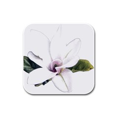 White Magnolia Pencil Drawing Art Rubber Square Coaster (4 Pack)  by picsaspassion